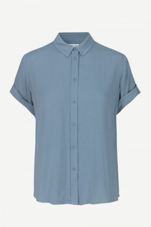Samsøe Samsøe Dueblå 'Majan Ss Shirt' viskose kortermet skjorte