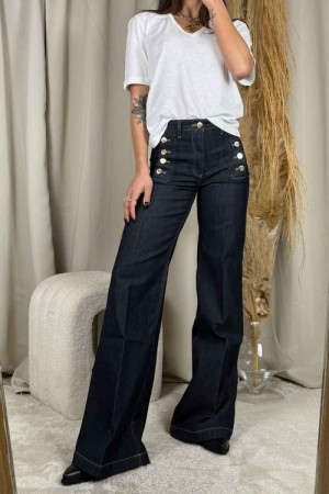 Vicolo Råjeans 'Giudith' rinse high waist vid jeans med gullknapper L34