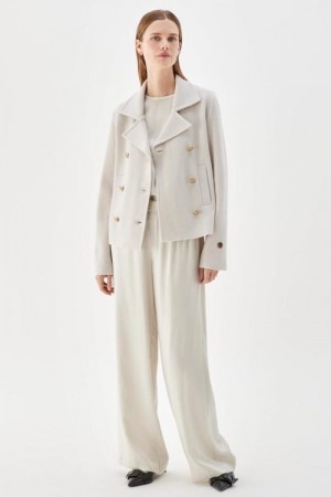 Busnel Silver birch 100% ull dobbelstrikket 'Indra Jacket' med sidelommer. 