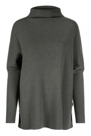 Ella&il Grønn 100% merino oversized t-neck 'Krisy' genser med splitt