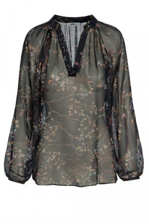 Katrin Uri Blueblack mønstret 'authum night v-neck' bluse