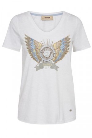 Mos Mosh Hvit 'Gethi Deco Tee' 100% bomull t-shirt