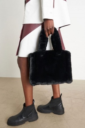 Stand Sort 'mink' faux fur 'Liz' veske