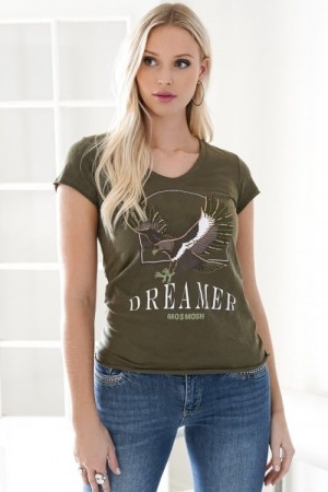 Mos Mosh Ivy green 'Dream O-ss Tee' bomull t-shirt