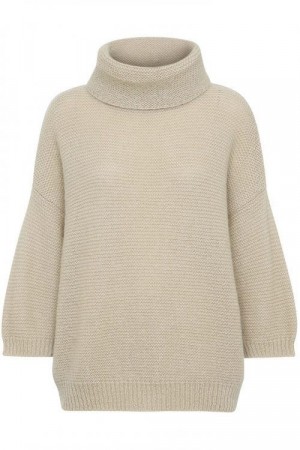 Dear Dharma Beige 'Chill' poloaktig genser med 3/4 erm