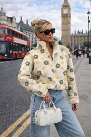 Lecoco Combu green 'Amy' blomstret fleece jakke