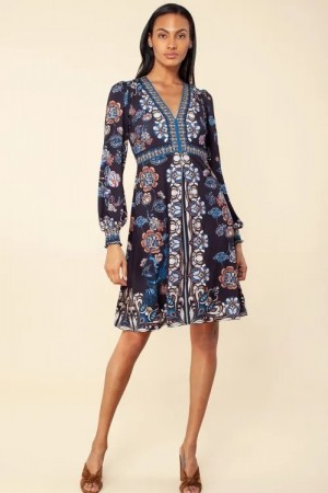 Hale Bob Sortblå mønstret 'Salome' microfiber jersey kjole
