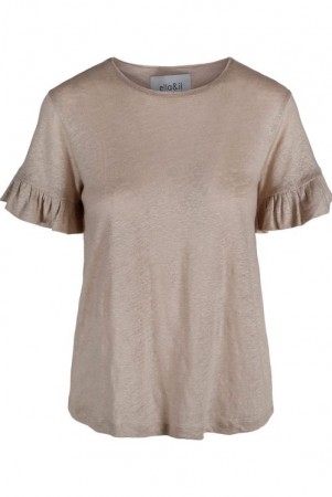 Ella&il Beige 'Lara Linen Tee' linjersey kortermet topp med volanger