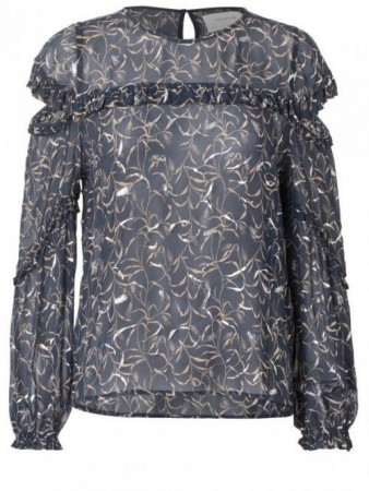 Munthe Sexy blåmønstret viskose bluse med bare skuldre