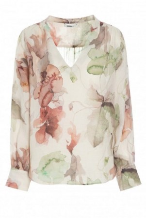 Katrin Uri Grønnrosa-mønstret ramie 'The Artist Nami Blouse' bluse med poseerm