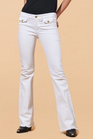 Lois Hvit 'Yoko' flare jeans med råkant og små lommer L32