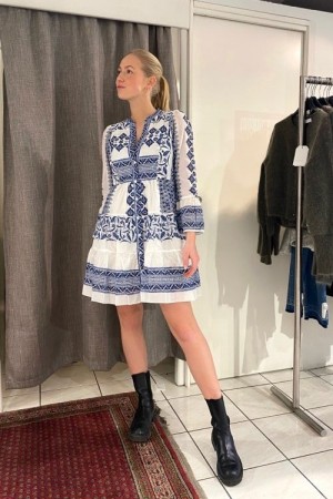 Hale Bob Blåmønstret cotton voile 'Aspen' kjole