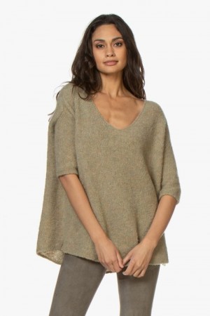 American Vintage Khakimelert 'Fog271' oversized v-genser med 3/4 erm