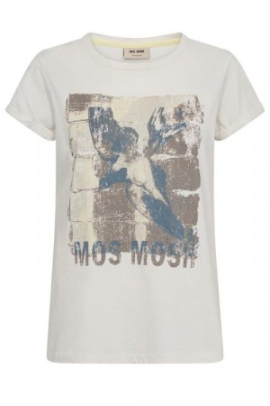 Mos Mosh Ecru 100% bomull 'Flori Tee' t-shirt med motiv