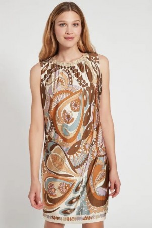 Ana Alcazar Isblåcamel-mønstret ‘Fisky’ microjersey kjole med stenbesetning