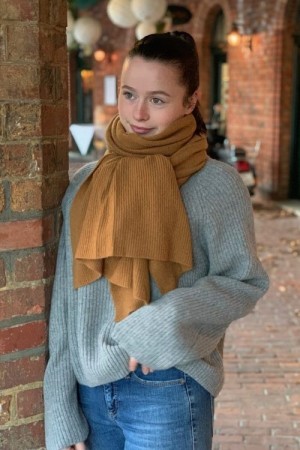 Emma Camel 100% cashmere stort skjerf