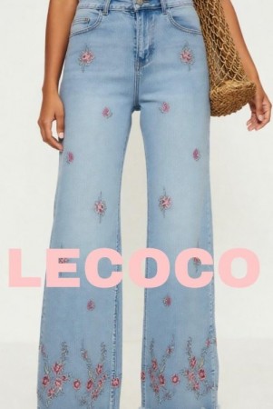 Lecoco denim blue 'Henny' jeans med rødt broderi