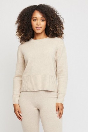 Ella&il Beige 100% cashmere 'Sadie Cashmere Sweater' genser med høy vrangbord