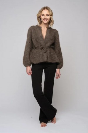 Ella&il Brown chunky mohairmix 'Fredrikke Chunky Cardigan' med belte
