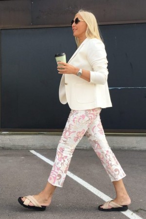 Cambio Rosa retro print 'Paris Easy Kick' cropped flare bukse med frynsekant