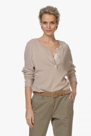 American Vintage Varmbeige cashmeremix 'Biz220' genser med knapper