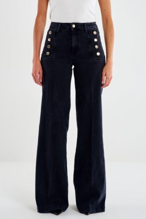 Vicolo Sort 'Giudith' high waist vid jeans med gullknapper fra Vicolo L34