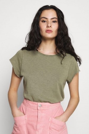 American Vintage Olivengrønn 'Son30t' t-shirt med råkant.
