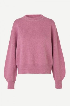Samsøe Samsøe Bringebær bomull 'Clea Crew Neck' collagegenser