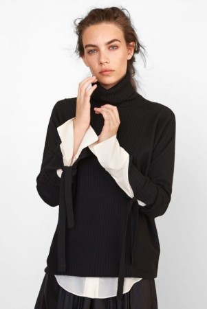 Cathrine Hammel Sort merino pologenser med ribbestrikket panel