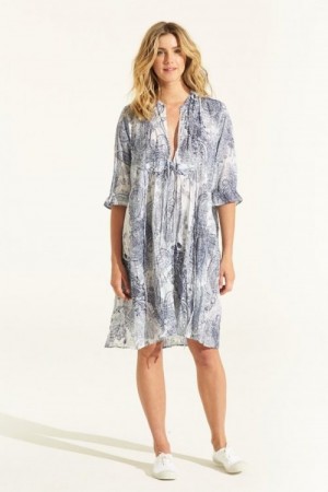 One Season Indigo paisley mønstret 'Audrey Dress' bomullskjole