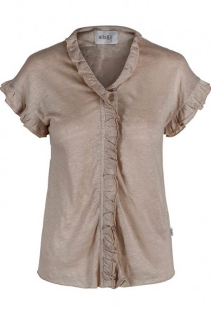 Ella&il Beige 'Karianne Linen Tee' linjersey blusetopp med volanger. Bestselger!