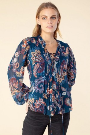 Hale Bob Blåmønstret 'Alina' rayon georgette bluse