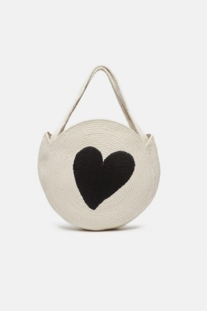 Fabienne Chapot Cream white 'Bonnie Mini Heart Bag' bomull liten bag med hjerte
