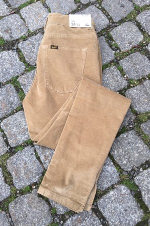 Lois Camelbeige microcord 'Celia Split' smal bukse med høyt liv og splitt
