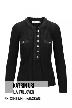 Katrin Uri Sort viskose 'LA Pullover' ribbet topp med jeanskant