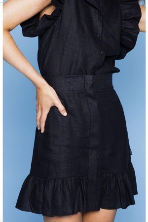 Ella&il Sort 'Hana Linen Skirt' linskjørt med skjult knepping