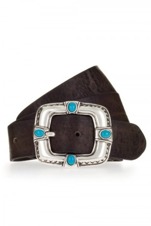 B.belt Steel grey 'Briana' 4 cm bredt skinnbelte med stor firkantet sølvspenne