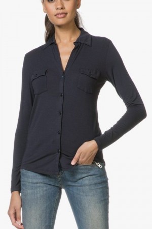 Majestic Filatures Navy viskoseskjorte 'Anya'. BESTSELGER!