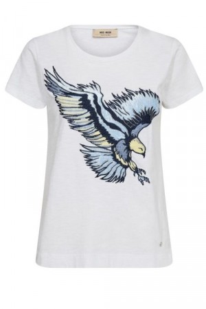 Mos Mosh Hvit 'Rem Eagle' 100% bomull t-shirt med brodert eagle