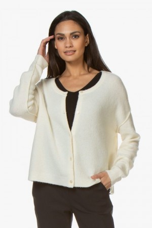 American Vintage Vanilje ullmiks 'Dam222' rett cardigan med utvendige sømmer