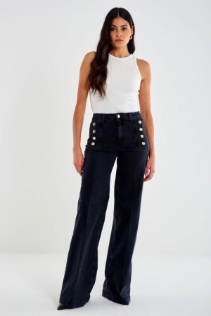 Vicolo Sort 'Giudith' high waist vid jeans med gullknapper fra Vicolo L34