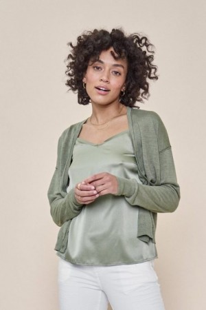 Mos Mosh Oil green 100% lin 'Lark Linen Knit Carigan'