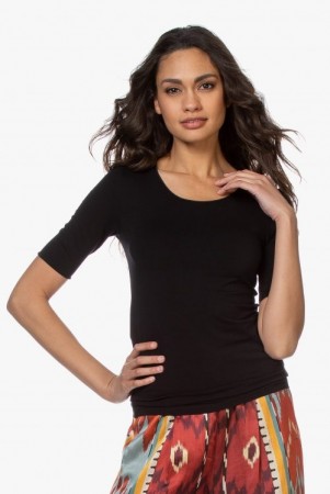 Majestic Filatures Sort viskosetopp med wolfordkant og 3/4 erm