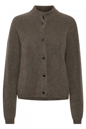 Gestuz Taupebrun melert 'Debbie' Cardigan med krage. BESTSELGER!