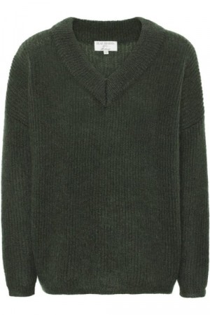 Dear Dharma Hunter green 'Rib V' mohair kraftig v-genser