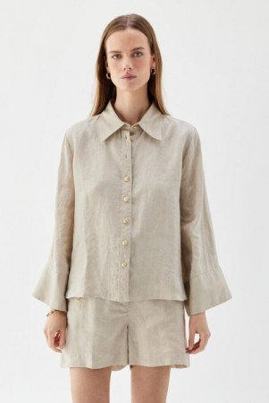 Busnel Sand 'Romy' 100% lin skjortebluse med vide ermer