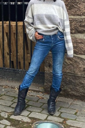 Mos Mosh Denim Blue jeans 'Naomi Punto Jeans' med sølvpynt
