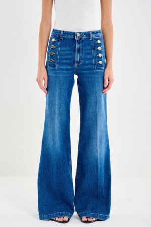 Vicolo Denim Blue 'Giudith' high waist vid jeans med gullknapper L34