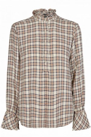 Mos Mosh Cognac check 'Linda' bluse