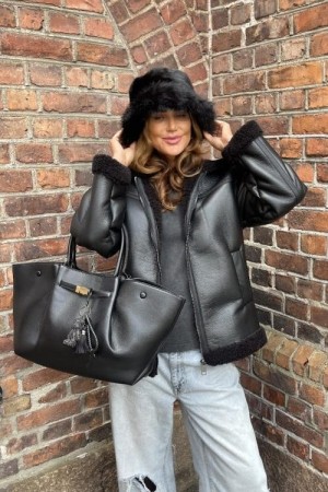 Endless Sort fake fur pels bøttehatt